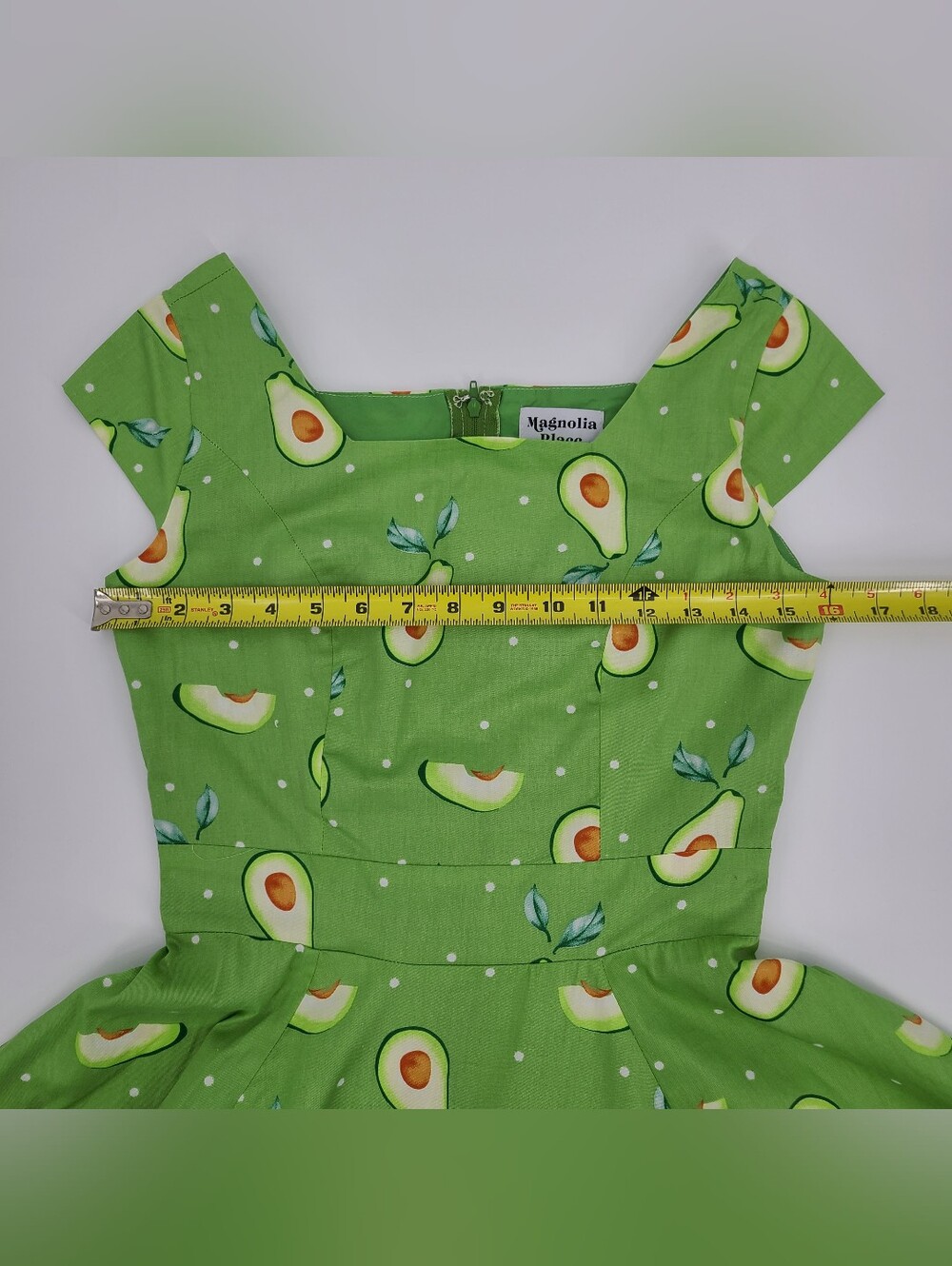 Unique Vintage's Magnolia Place Avocado Print Cotton Midi Dress Size XS - Picture 7 of 12